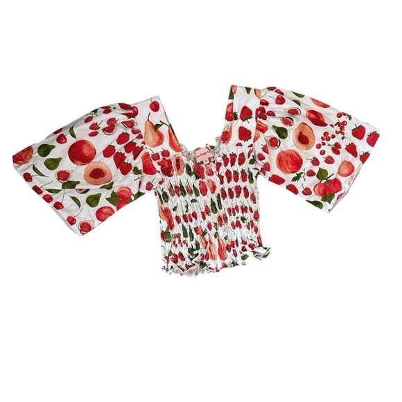 Lisa Says Gah Toni Fruit Print Smocked Crop Top - Picture 2 of 5